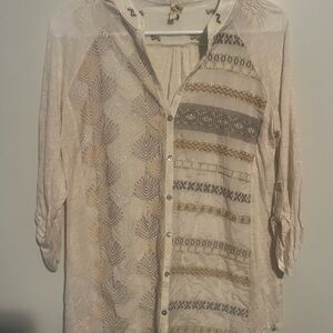 Anthropology embroidered silk cotton top